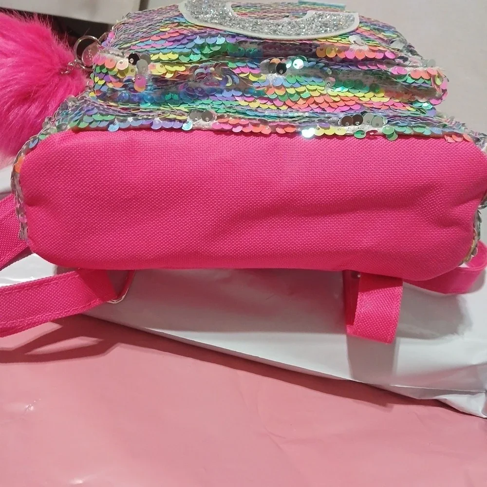 Justice Letter C Backpack Mermaid Flip Sequins Bright Pink Tagged 04/19